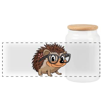 Funny hedgehog with glasses design for animal lovers - Panoramic Cookie Jar with Wooden Lid - white - Front