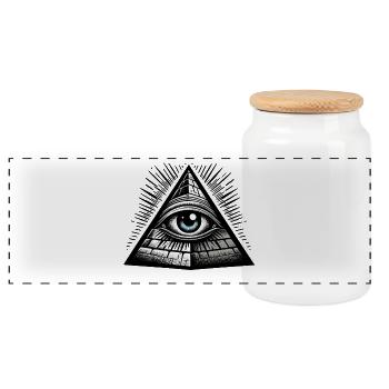 All Seeing Eye Conspiracy Illuminati Secret p - Panoramic Cookie Jar with Wooden Lid - white - Front