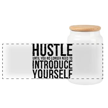 hustle until you no longer need to introduce - Panorama Keksdose mit Holzdeckel - Weiß - Vorne
