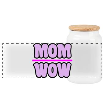mom - Panoramic Cookie Jar with Wooden Lid - white - Front