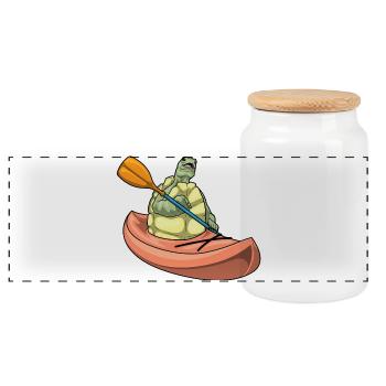 Turtle Small Boat - Panoramic Cookie Jar with Wooden Lid - white - Front