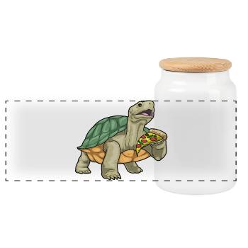 Schildkröte Pizza - Panorama Keksdose mit Holzdeckel - Weiß - Vorne