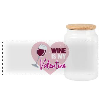 Wine is my valentine - Panorama Keksdose mit Holzdeckel - Weiß - Vorne