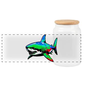 Shark - Panoramic Cookie Jar with Wooden Lid - white - Front