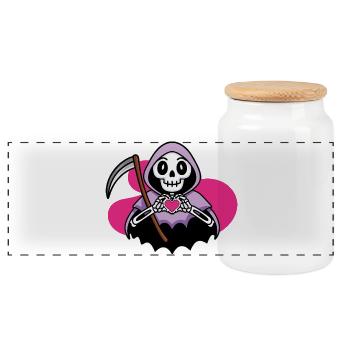 Kawaii Grim Reaper with Heart - Panoramic Cookie Jar with Wooden Lid - white - Front