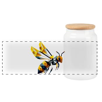 geometric bee, in modern polygon style - Panoramic Cookie Jar with Wooden Lid - white - Front