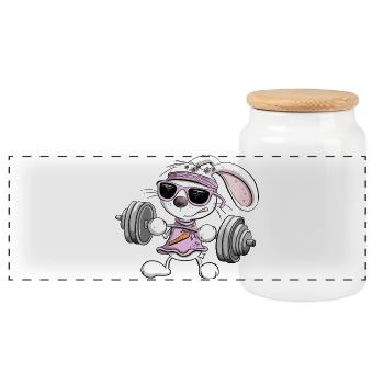 Krafttraining Hase Fitness Kraftsport - Panorama Keksdose mit Holzdeckel - Weiß - Vorne