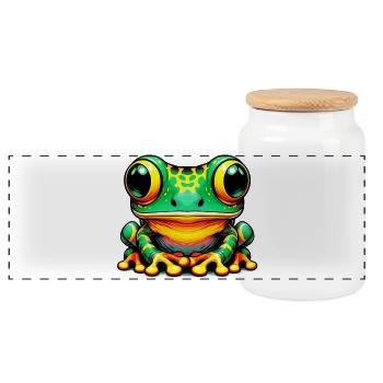 Frog - Panoramic Cookie Jar with Wooden Lid - white - Front
