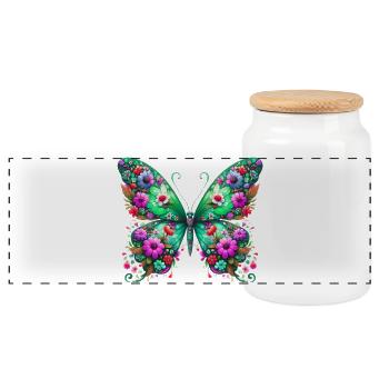 Butterfly - Panoramic Cookie Jar with Wooden Lid - white - Front