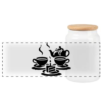 Kaffe Kuchen - Panorama Keksdose mit Holzdeckel - Weiß - Vorne