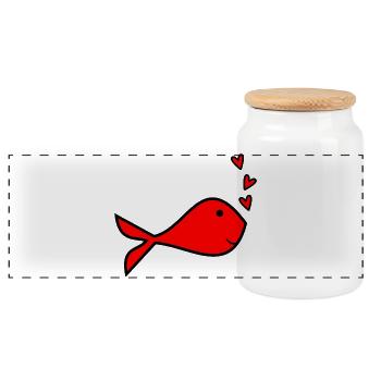 FISH. SARDINE. APRIL FOOL. ANNIVERSARY - Panoramic Cookie Jar with Wooden Lid - white - Front