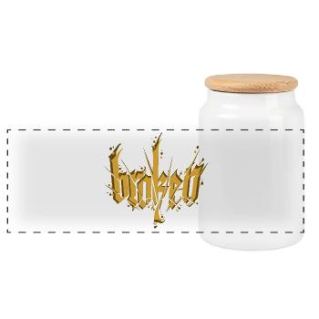 Broken Calligraphy Dark Lettering - Panoramic Cookie Jar with Wooden Lid - white - Front