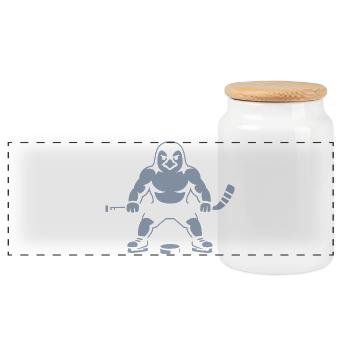 Hockey Penguin Silhouette Minimalist Strong - Panoramic Cookie Jar with Wooden Lid - white - Front