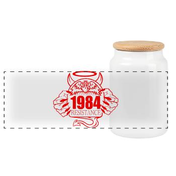 1984 - Panoramic Cookie Jar with Wooden Lid - white - Front