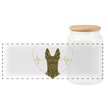 Heart Doberman – Gold & Heartbeat - Panoramic Cookie Jar with Wooden Lid - white - Front