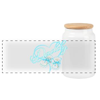 Papa avec coeur garçon bébé chaussures bleu - Boîte à biscuits avec couvercle en bois - blanc - Devant