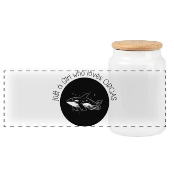 Just a girl who loves Orcas - Panorama Keksdose mit Holzdeckel - Weiß - Vorne
