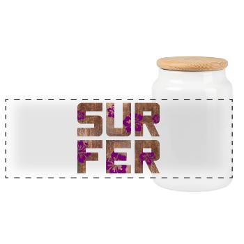 Surfer Hawai Hibiscus Blossom Vacation Water Sports - Panoramic Cookie Jar with Wooden Lid - white - Front