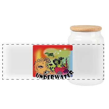 Marine life - Panoramic Cookie Jar with Wooden Lid - white - Front