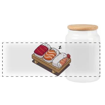 sushi sleeping - Panoramic Cookie Jar with Wooden Lid - white - Front