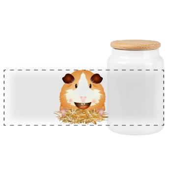 Lachendes Meerschweinchen im Stroh – Gute Laune - Panorama Keksdose mit Holzdeckel - Weiß - Vorne