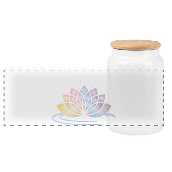 Stilisiertes Pastell Blütensymbol mit Wasser - Panorama Keksdose mit Holzdeckel - Weiß - Vorne