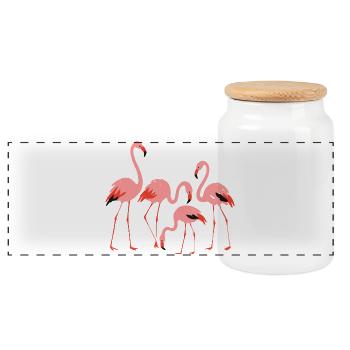 Vivid Flamingo Meadow Illustration - Panoramic Cookie Jar with Wooden Lid - white - Front
