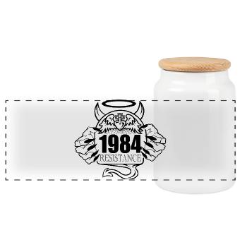 1984 Resistance – Rebel Against Control Design - Panoramic Cookie Jar with Wooden Lid - white - Front