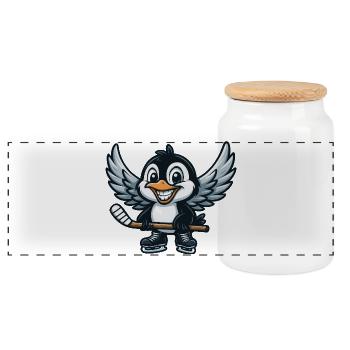 Süßer Pinguin Engel mit Flügeln Eishockeyspieler - Panorama Keksdose mit Holzdeckel - Weiß - Vorne
