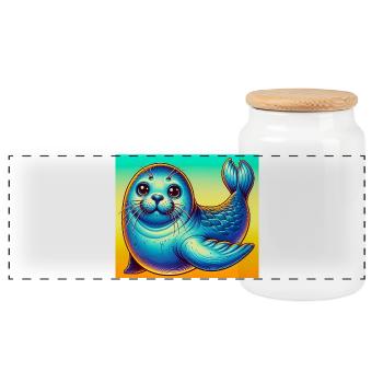 Phoque - Boîte à biscuits avec couvercle en bois - blanc - Devant