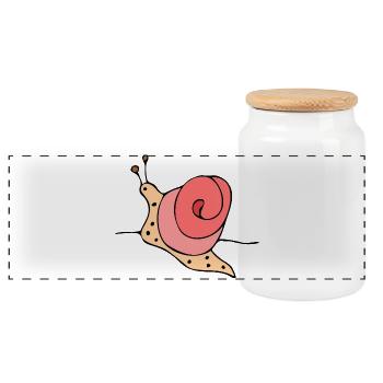 Stylized snail on pink background - Panoramic Cookie Jar with Wooden Lid - white - Front
