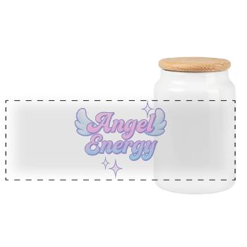 Angel Energy / Y2K Design - Panoramic Cookie Jar with Wooden Lid - white - Front