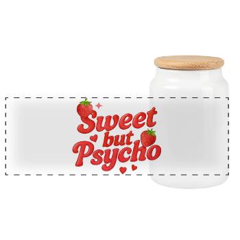 Sweet But Psycho / Y2K Design - Panoramic Cookie Jar with Wooden Lid - white - Front
