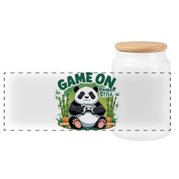 Panda Game Friend Bamboo Style - Panoramic Cookie Jar with Wooden Lid - white - Front