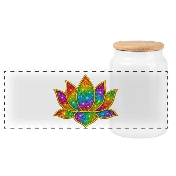 Leuchtendes Glitzer-Lotus-Symbol - Panorama Keksdose mit Holzdeckel - Weiß - Vorne