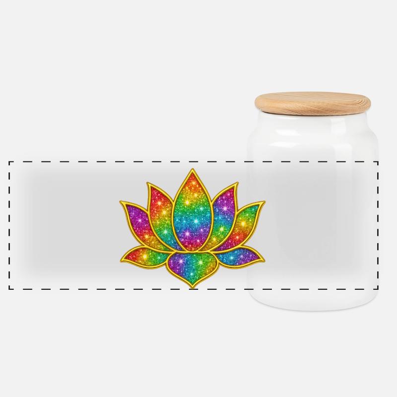 Leuchtendes Glitzer-Lotus-Symbol - Panorama Keksdose mit Holzdeckel - Weiß