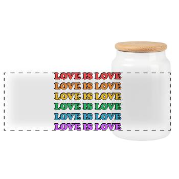 Rainbow  Live and Let Live Typography - Panoramic Cookie Jar with Wooden Lid - white - Front