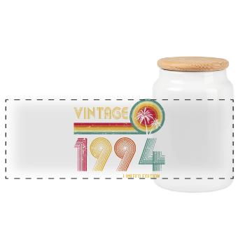 Vintage 90s Retro Sunset Design - Panoramic Cookie Jar with Wooden Lid - white - Front