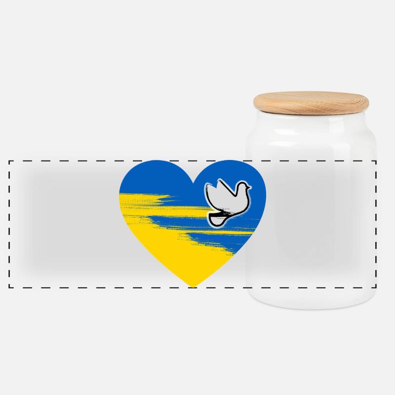 Ukraine Frieden Herz Design - Panorama Keksdose mit Holzdeckel - Weiß
