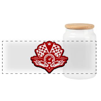 Racing racing flag exhaust speedometer - Panoramic Cookie Jar with Wooden Lid - white - Front