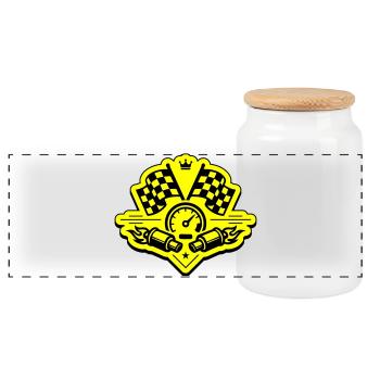 Racing racing flag exhaust speedometer - Panoramic Cookie Jar with Wooden Lid - white - Front