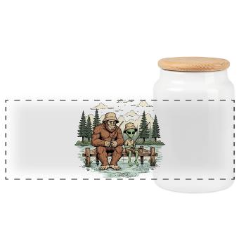 Pêche, Pêcheur, Pêcheur, Pêche, Bigfoot, Alien - Boîte à biscuits avec couvercle en bois - blanc - Devant