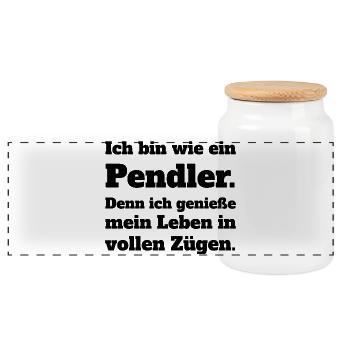 Pendler genießen ihr Leben in vollen Zügen - Panorama Keksdose mit Holzdeckel - Weiß - Vorne
