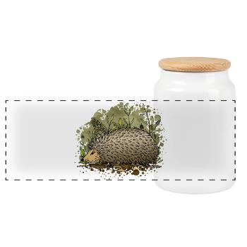 hedgehog - Panoramic Cookie Jar with Wooden Lid - white - Front
