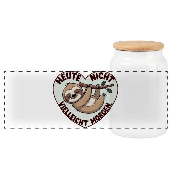 Today Not Maybe Tomorrow Sloth Saying - Panoramic Cookie Jar with Wooden Lid - white - Front
