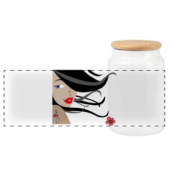 Elegant woman with flowers and tattoos - Panoramic Cookie Jar with Wooden Lid - white - Front