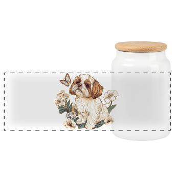 Shih Tzu - Panorama Keksdose mit Holzdeckel - Weiß - Vorne