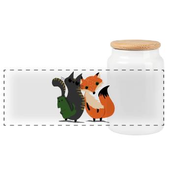 Die Katze und der Fuchs - Panorama Keksdose mit Holzdeckel - Weiß - Vorne