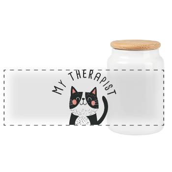 My Funny Cat Humor Therapist - Panoramic Cookie Jar with Wooden Lid - white - Front