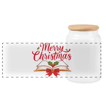 Merry Bookmas – Fine Line Buch Design - Panorama Keksdose mit Holzdeckel - Weiß - Vorne